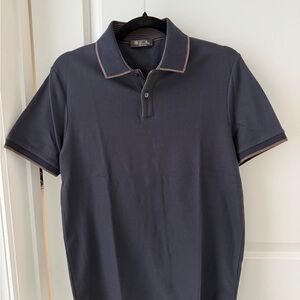 Men's Loro Piana Navy Brentwood Polo Shirt with Contrast Trim- Like New